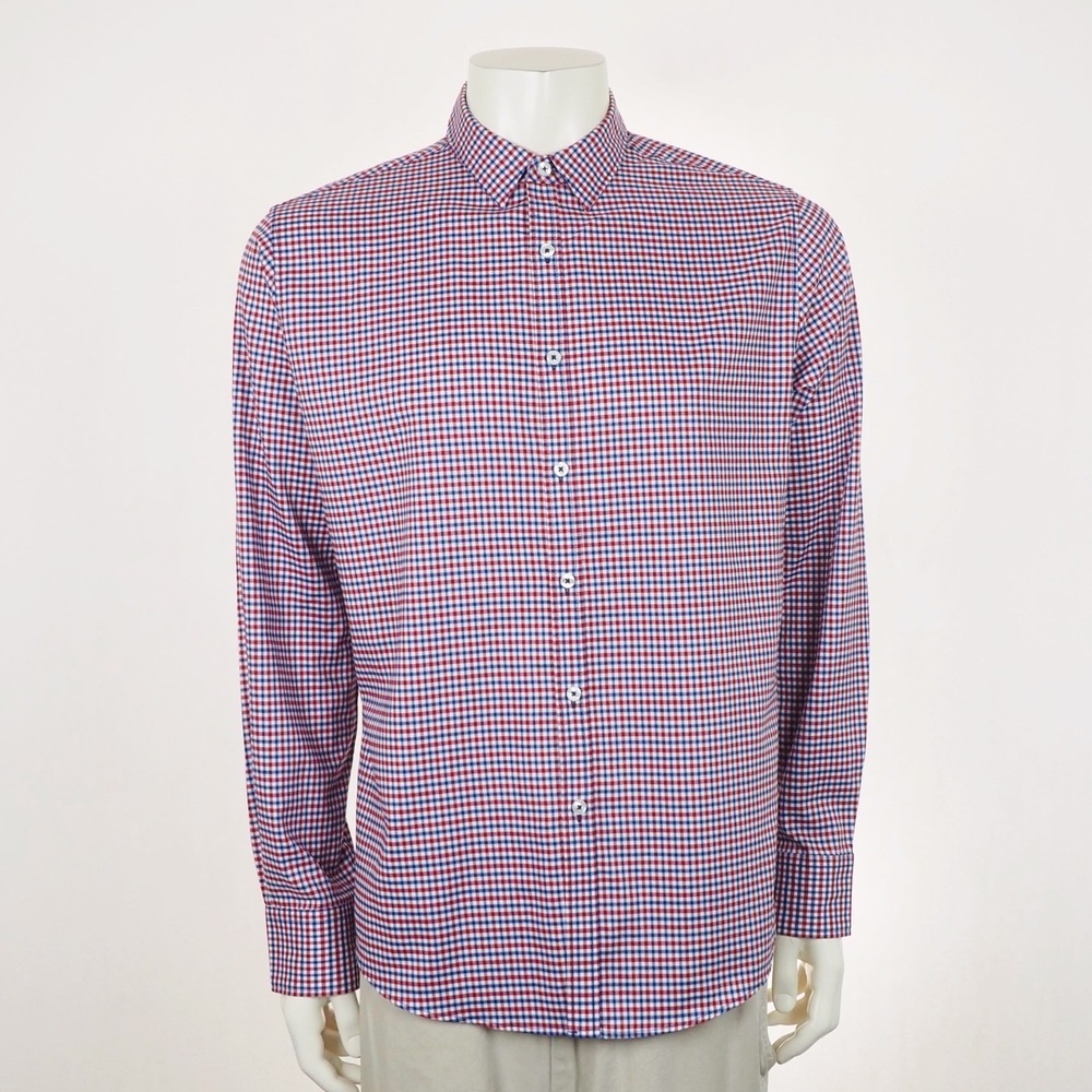 New Sperry Premium Apparel Button Down Shirt Mens Large Red Blue Plaid Striped